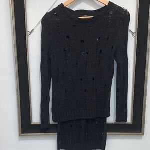 Zara Black Knit Sweater with Distressed Details